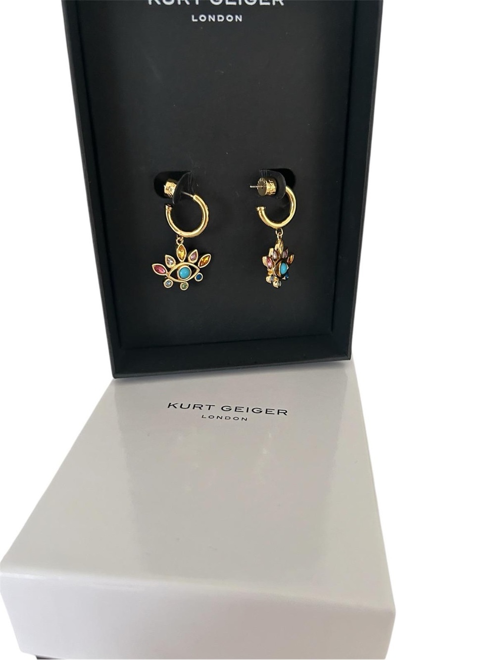 Kurt Geiger Gold-Tone Evil Eye Hoop Earrings with Blue & Multicolor Stones